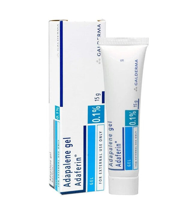 Adapalene gel tube and packaging on a white background