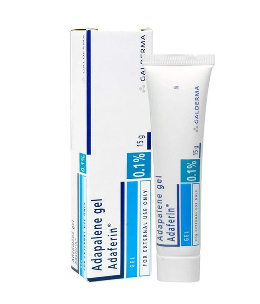 Adapalene gel tube and packaging on a white background